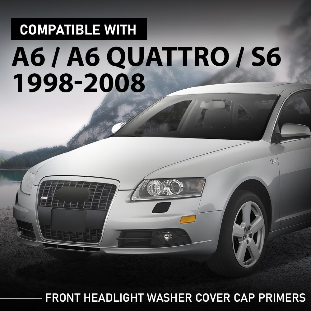 G-PLUS Pair Front Bumper Headlight Washer Cover Cap, Compatible with Audi A6 C6 2005-2008, Left Driver & Right Passenger Side 2PCS, 4F0955275, 4F0955276