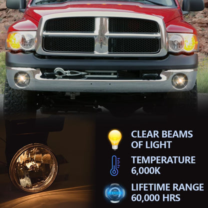 G-PLUS Fog Lights Compatible with Dodge Ram 1500 1994-2001/Fit 94-02 Ram 2500 3500 Pick Up Truck 896 12V 37.5W Halogen Lamp (Clear Lens w/Bulbs)