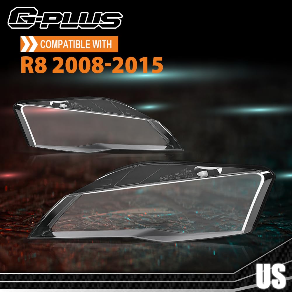 G-PLUS Headlight Lens Cover Compatible with Audi R8 2008-2015 Left & Right Pair Front Headlamp Lens Cover Clear