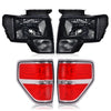 G-PLUS Headlights & Tail Lights Compatible with Ford F150 2009 2010 2011 2012 2013 2014 Pair Not Fit LED Style (Smoky Lens Black Housing Clear Reflector Headlights + Tail Lights)