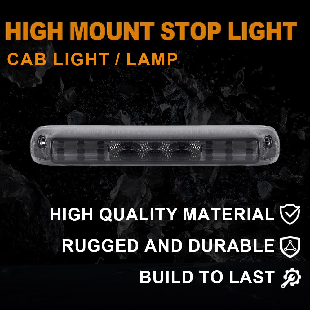 G-PLUS LED Third Brake Light Compatible With 1999-2006 Chevy Silverado/GMC Sierra 1500 2500 3500,3RD Cargo LED Tail Stop Lamps Smoky lens Chrome Housing