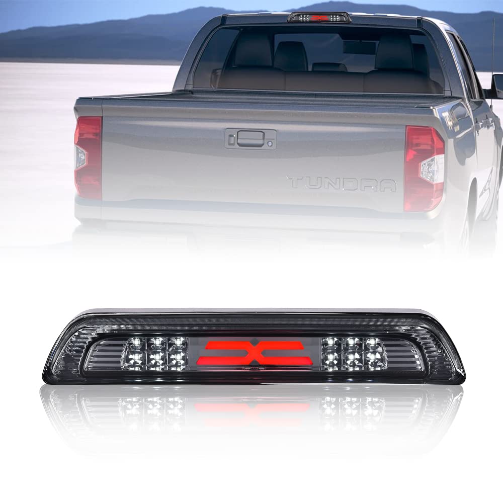 G-PLUS High Mount 3rd Third Brake Light Tail Compatible with 2007-2018 Toyota Tundra LED Rear Stop 81570-0C050 Smoked Lens White Base