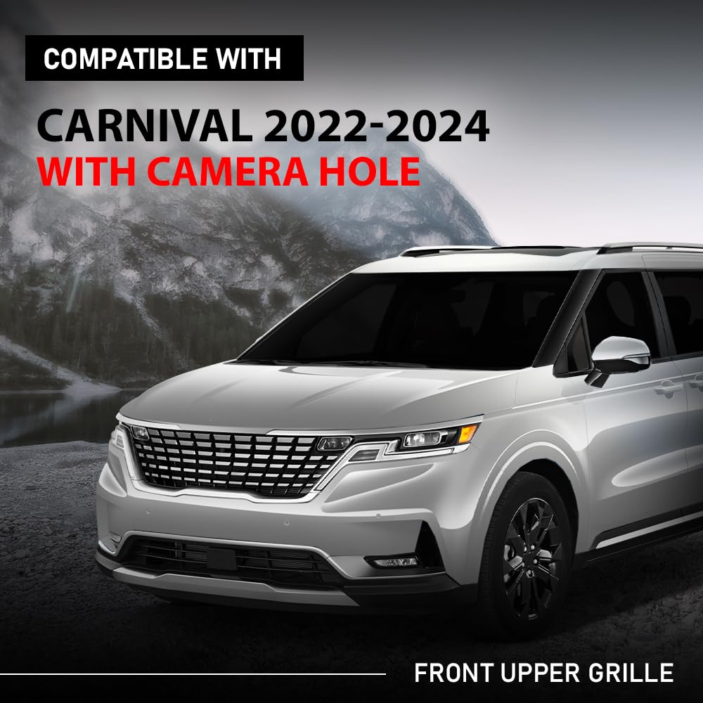 G-PLUS Front Upper Grille With Chrome Trim W/Camera Hole Compatible with Kia Carnival 2022-2024 86350R0110, 86350-R0110