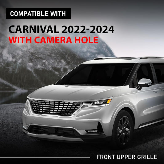G-PLUS Front Upper Grille Chrome Trim Camera Hole Compatible with Kia Carnival 2022-2024 86350R0110 Front View