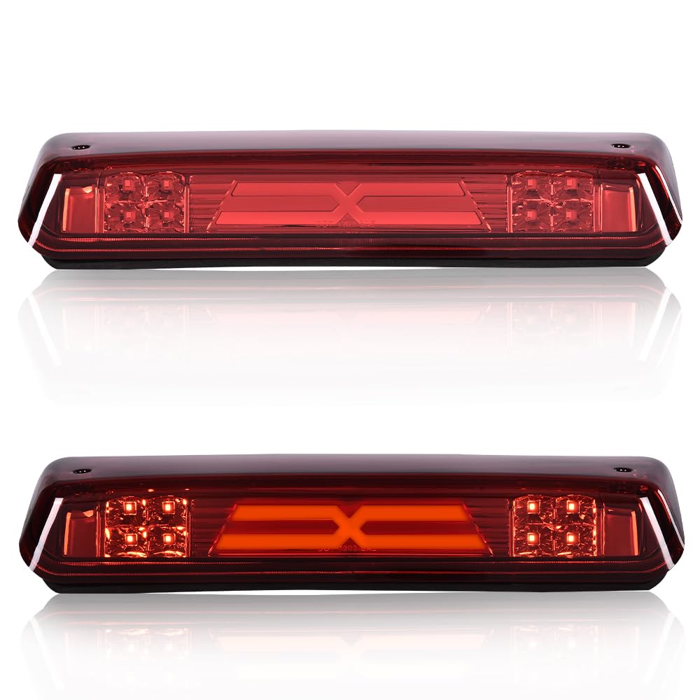 G-PLUS Third 3rd Type X Brake Light Reverse Light Red Compatible with 2004-2008 Ford F150/Lobo Center High Mount Stop Light Third Brake Tail Cargo Light 7L3Z13A613B Red Lens Chrome Housing