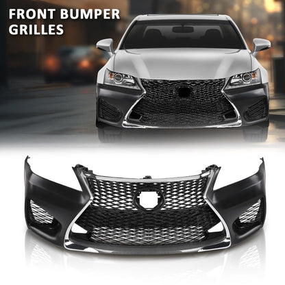 G-PLUS Front Bumper Set 6Pcs Compatible with 2013-2015 LX GS GS350 GS450 Conversion to 16+ GS F, (1 Front Bumper+1 Center Grille+2 Fog Lamp Frame+ 1 License Plate + 1 Small Bracket))