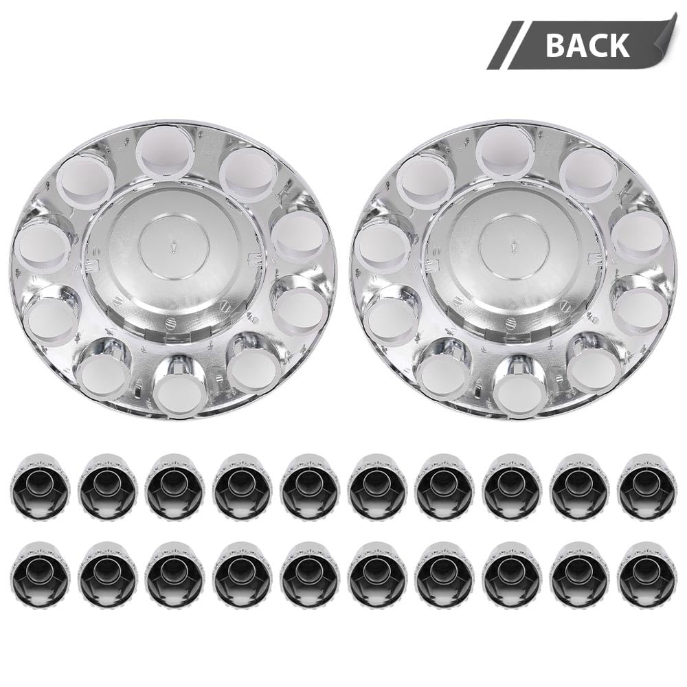 G-PLUS Chrome Front Wheel Covers Hub Axle Semi Plastic ABS Compatible with Most of 10 Holes 20" & 22.5" & 24.5" Semi-Truck Wheels with 11.25" Bolt Circle Wheels Silver