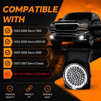 G-PLUS White Full LED Fog Lights Lamp with Switch/Bulbs/wiring harness Compatible with GMC Sierra 2003-2007 Pickup Truck Clear Lens Bumper Fog Light Kit