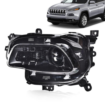 G-PLUS One Left Driver Side Headlight Compatible with Jeep Cherokee Trailhawk 2014-2016 Headlamp w/Bulbs Halogen Clear Lens Black Housing Amber Reflector Bumper Headlamps,faros delanteros