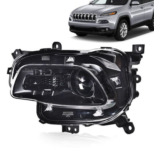 G-PLUS One Left Driver Side Headlight Compatible with Jeep Cherokee Trailhawk 2014-2016 Headlamp w/Bulbs Halogen Clear Lens Black Housing Amber Reflector Bumper Headlamps,faros delanteros