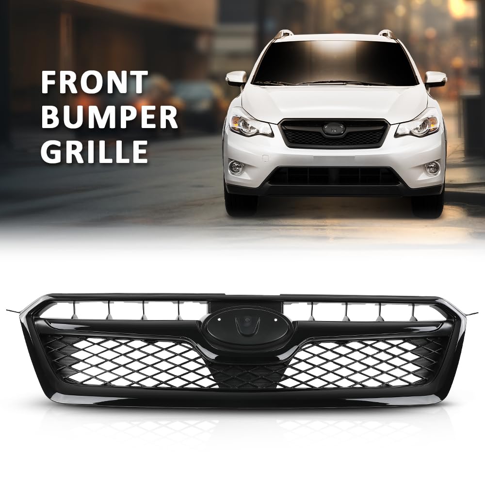 G-PLUS Front Bumper Grille Compatible with Subaru XV Crosstrek 2013 2014 2015 Mesh Grill Assembly 91122FJ020, 91123FJ040, 91123FJ050, SU1200151C, SU1210100, SU1202100
