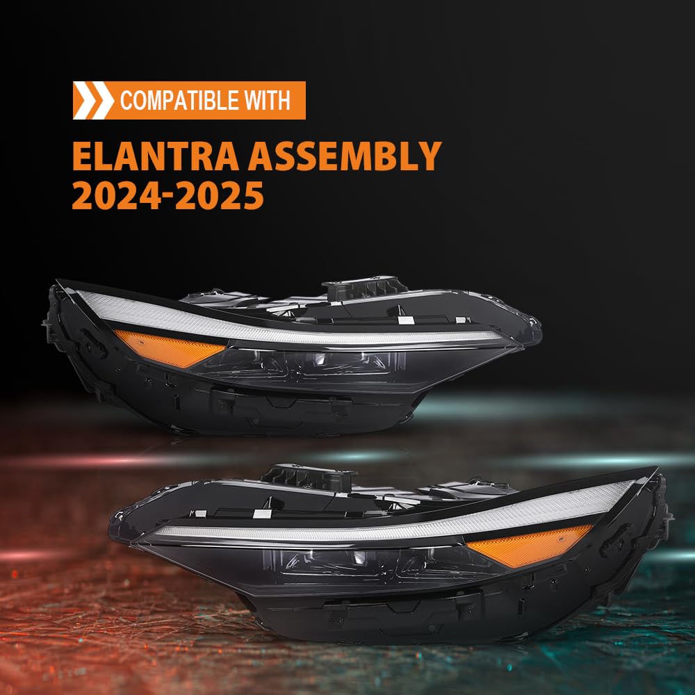G-PLUS LED Headlight Assembly Left and Right Side Compatible with Hyundai Elantra 2024-2025 92102-AA740 2PCS Black