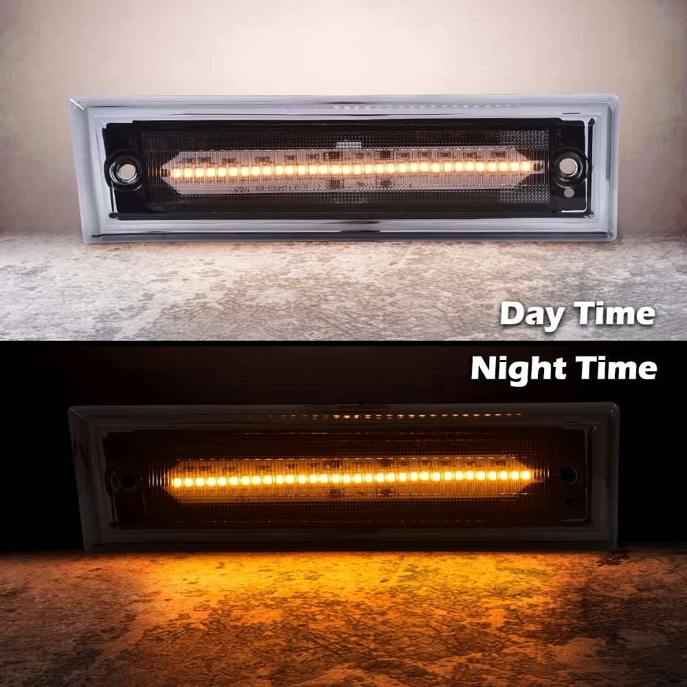 G-PLUS Smoke Lens Amber LED Front Side Marker Light Compatible with 81-91 Chevy C10 C20 C30 GMC GM2550115, GM2551107