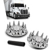 G-PLUS Front Wheel Covers Set Chrome Hub Cover 33mm Spiked Hub Axle Compatible with Semi-Truck 20",22.5" and 24.5" Wheels ABS Plastic Silver Pair