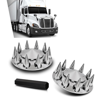 G-PLUS Front Wheel Covers Set Chrome Hub Cover 33mm Spiked Hub Axle Compatible with Semi-Truck 20",22.5" and 24.5" Wheels ABS Plastic Silver Pair