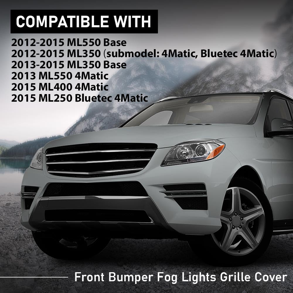 G-PLUS Front Bumper Fog Light Grill Covers Driver and Passenger Side Compatible with Benz ML250 ML350 ML400 ML550 4Matic Base 2012-2015 MB1039185 MB1038185 1668852922 1668852822