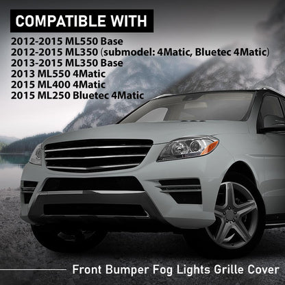 G-PLUS Front Bumper Fog Light Grill Covers Driver and Passenger Side Compatible with Benz ML250 ML350 ML400 ML550 4Matic Base 2012-2015 MB1039185 MB1038185 1668852922 1668852822