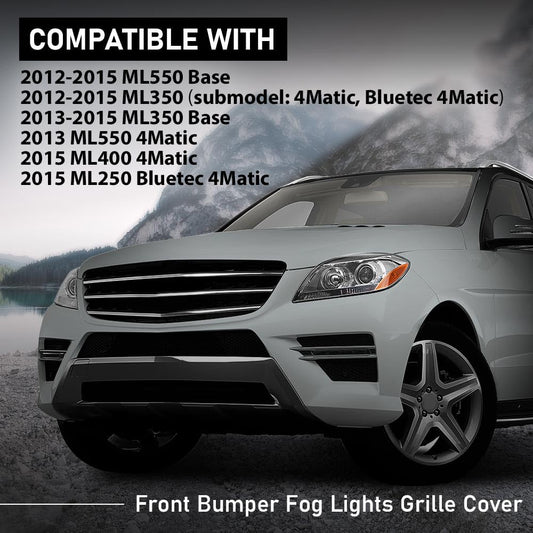 G-PLUS Front Bumper Fog Light Grill Covers Driver and Passenger Side Compatible with Benz ML250 ML350 ML400 ML550 4Matic Base 2012-2015 MB1039185 MB1038185 1668852922 1668852822