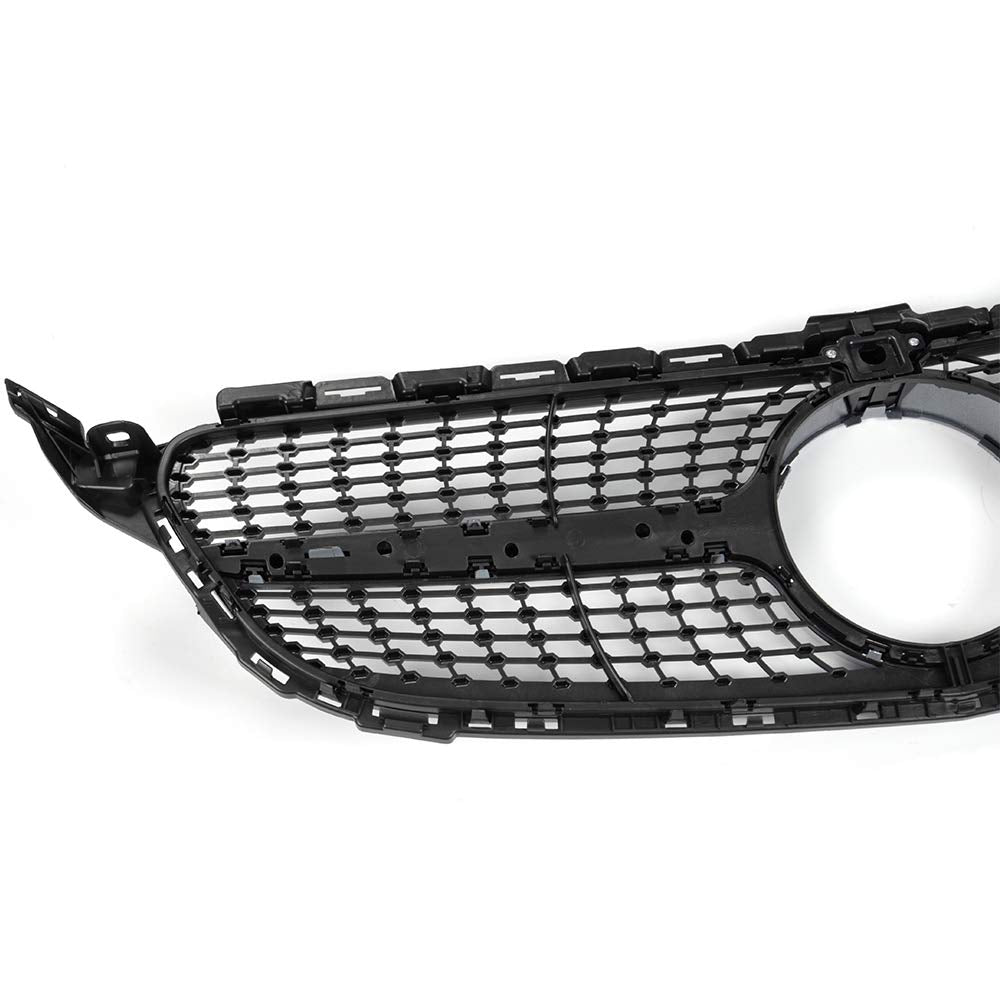 Diamond Style Front Bumper Grille Hood Grill Trim Shell Compatible with W205 C Class C250 C300 C400 C450 AMG Sport 2015 2016 2017 2018 (With Camera Hole)