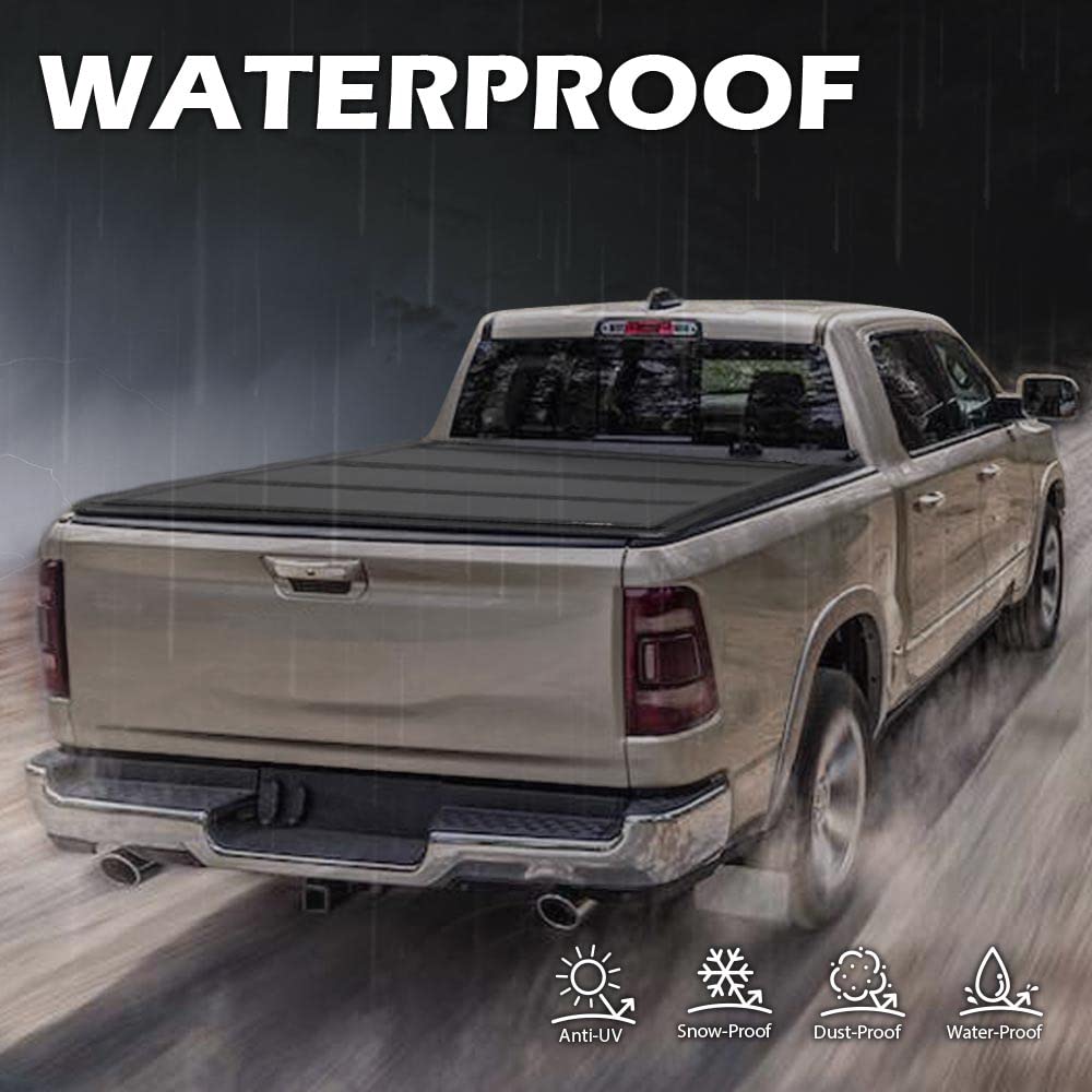 G-PLUS T4 Four-Fold Hard Lock 8Ft Truck Tonneau Cover Replacement for Chevy GMC Silverado Sierra 2014-2018 | 8'Long Bed Black
