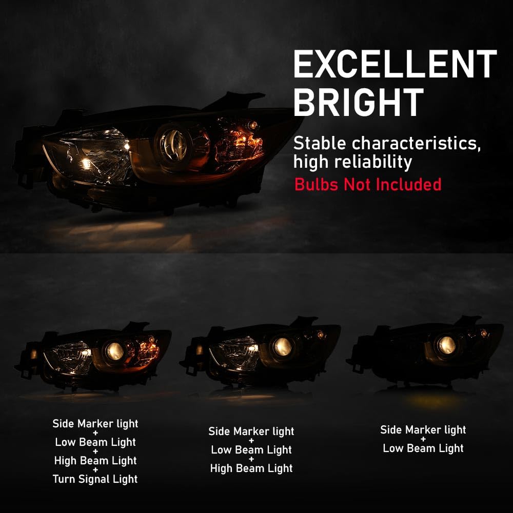 G-PLUS Projector Headlight Assembly,Fit Mazda CX-5 4-Door Sport Utility 2013-2016,Not Fit Factory HID/Xenon,Headlamps,faros delanteros Clear Lens Chrome Houisng Amber Reflector Left Driver