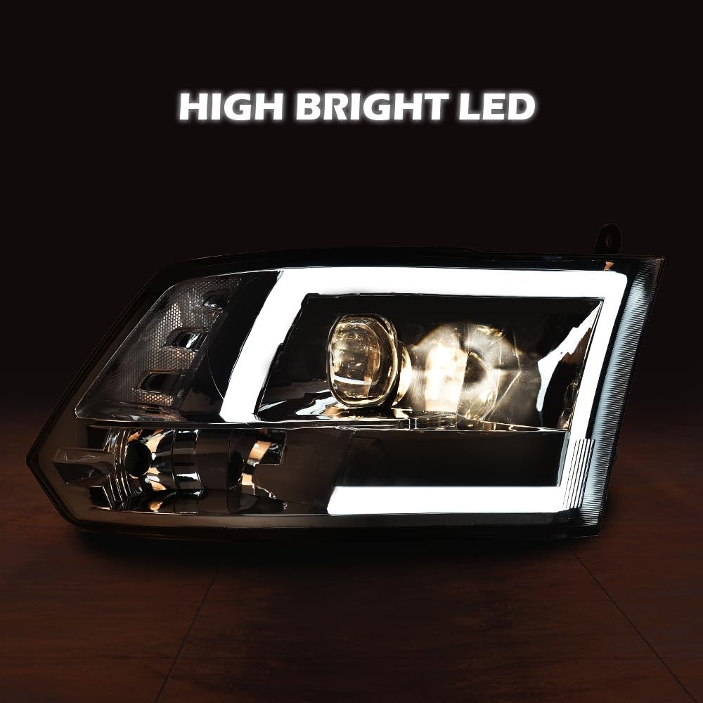 G-PLUS LED DRL Headlights Fit Dodge Ram 1500 2500 3500 2009-2012(New Body), Fit Factory Quad, Clear Lens Chrome Housing Amber Reflector Bumper Headlamps, faros Assembly