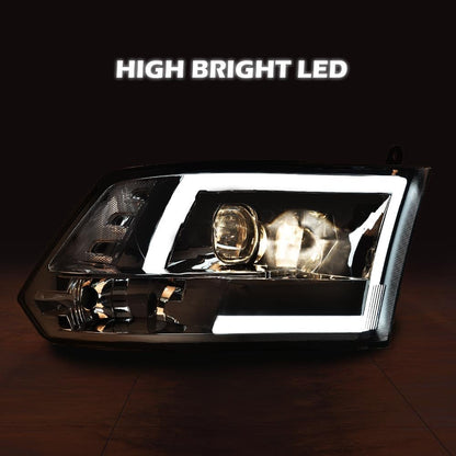 G-PLUS LED DRL Headlights Fit Dodge Ram 1500 2500 3500 2009-2012(New Body), Fit Factory Quad, Clear Lens Chrome Housing Amber Reflector Bumper Headlamps, faros Assembly
