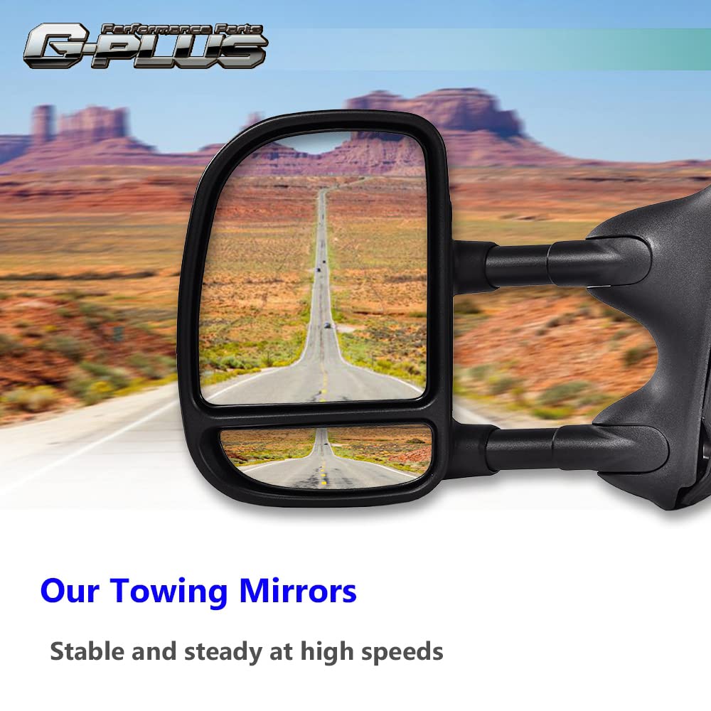 G-PLUS Manual Towing Side Mirrors Compatible With Only 1999-2016 Super Duty F250 F350 F450 F550 Models,Driver & Passenger Side Mirror Set Black