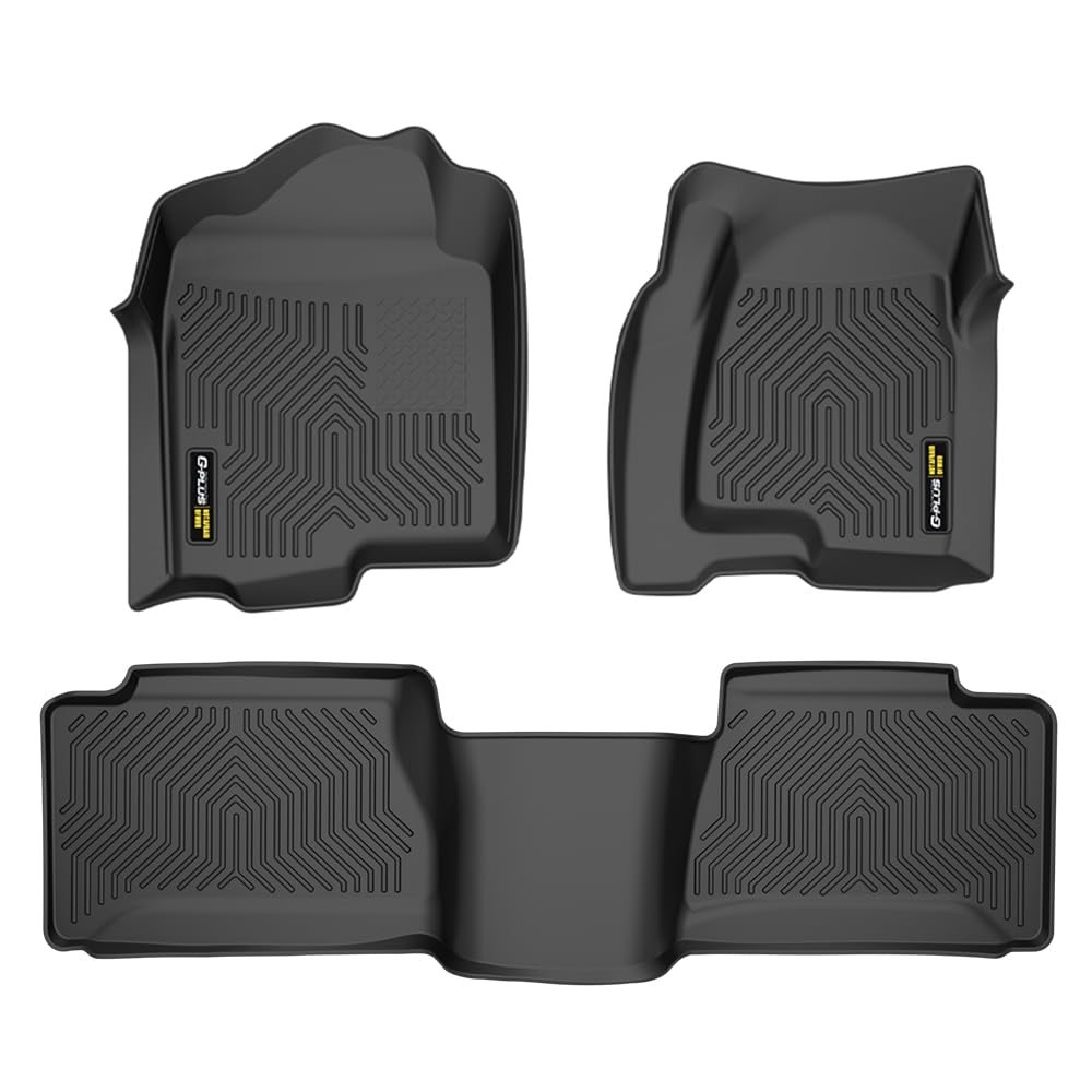 G-PLUS TPE Cargo Liners Compatible with 1999-2007 Chevy Silverado/GMC Sierra 1500 2500 (Fits Extended Cab Trucks Only) 3PCS Black Floor Liners 1st & 2nd Row All Weather Full Protection