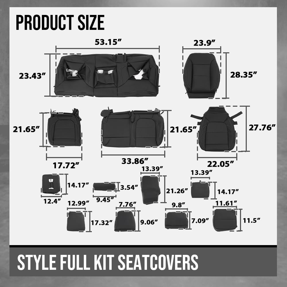 G-PLUS Seat Covers Full Kit Factory Style Compatible with Chevy Silverado 1500/2500/3500 LT, Custom and Trailboss Crew Cab New Body Style 2019 2020 2021 Black