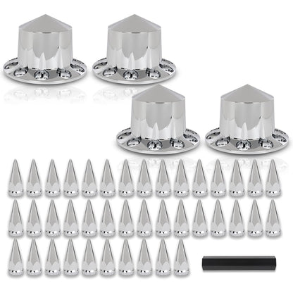 G-PLUS Rear Wheel Cover Axle 33mm Spiked Hub Cover Kit Removable Caps Compatible with Semi-Trucks 22.5" and 24.5" Wheels ABS Chrome Semi Truck Hub Covers
