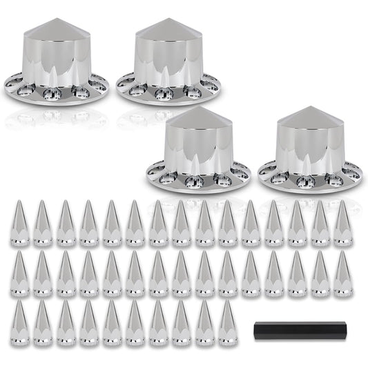 G-PLUS Rear Wheel Cover Axle 33mm Spiked Hub Cover Kit Removable Caps Compatible with Semi-Trucks 22.5" and 24.5" Wheels ABS Chrome Semi Truck Hub Covers