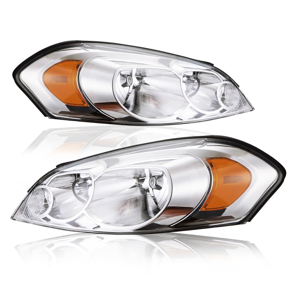 G-PLUS Headlights Fit Chevy Monte Carlo 2006 2007/ Fit Chevy Impala 2006-2013 / Fit Chevy Impala Limited 2014 2015 2016 Headlamps Assembly Clear Lens Chrome Housing Amber Reflector,faros delanteros