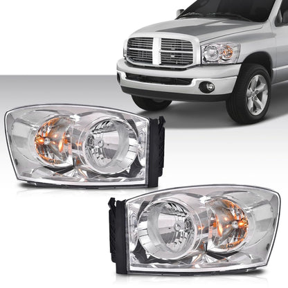 G-PLUS Headlights w/Bulbs Pair Compatible with Dodge Ram 1500 2006-2008/Fit Dodge Ram 2500 3500 2006-2009,Clear Lens Chrome Housing Clear Reflector Bumper Headlamps,faros delanteros Assembly