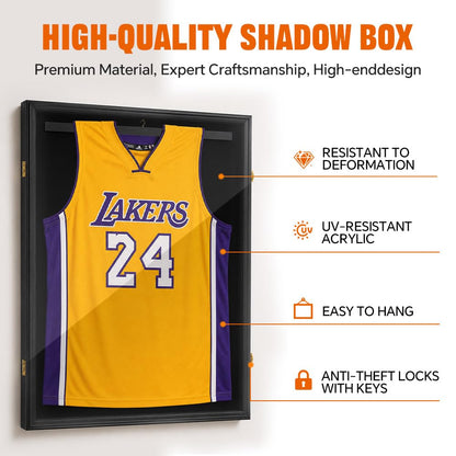 G-PLUS Wall Art Display 32" Jersey Cover Football Basketball Shirt Frame Lockable Box Rack Wall Display/Case Black