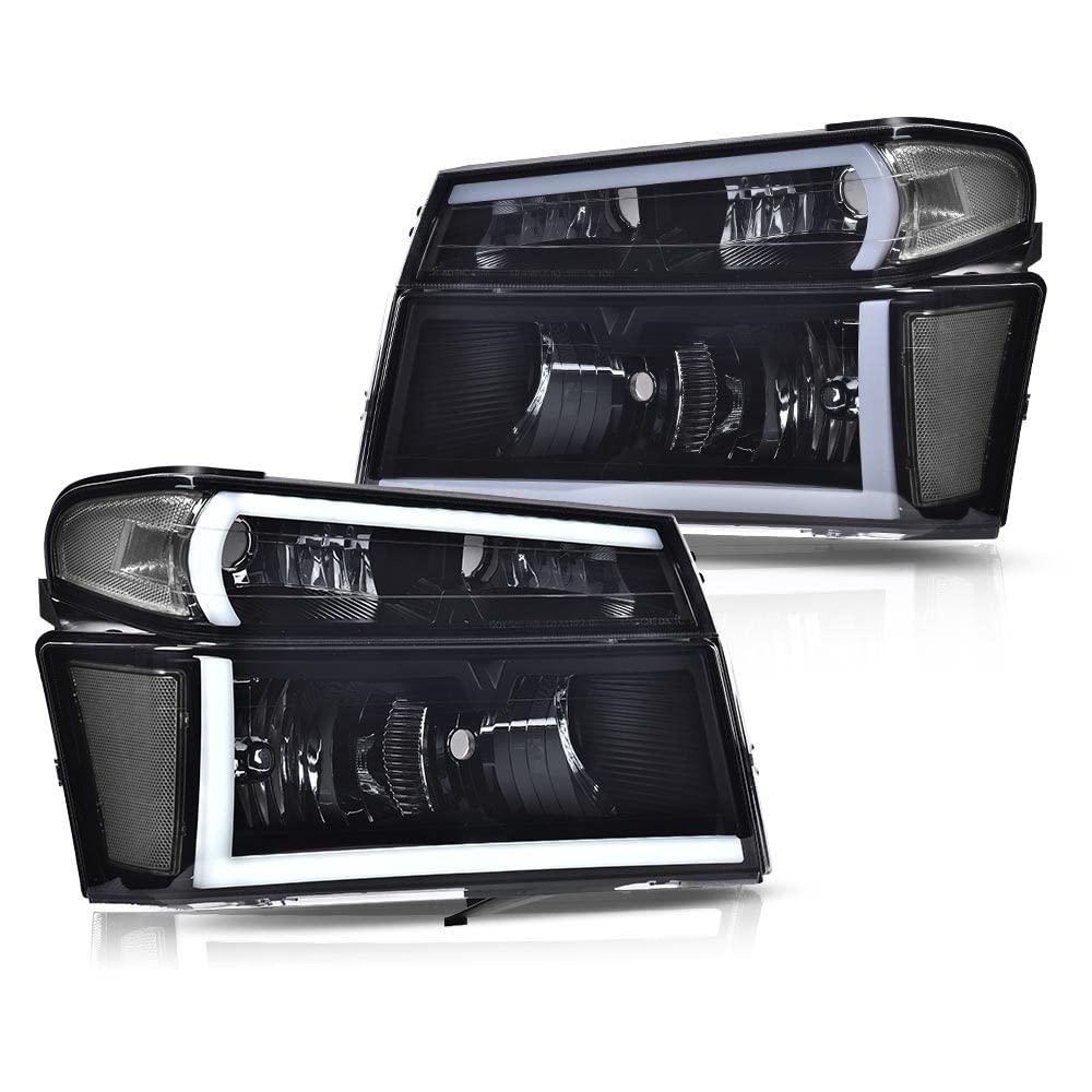 G-PULS Headlights Lights Fit Chevy Colorado/GMC Canyon 2004-2012,Fit Isuzu i-280 i-350 2006/i-290 i-370 2007-2008 Smoky Lens Black Housing Clear Reflector Bumper Headlamps,faros delanteros Assembly