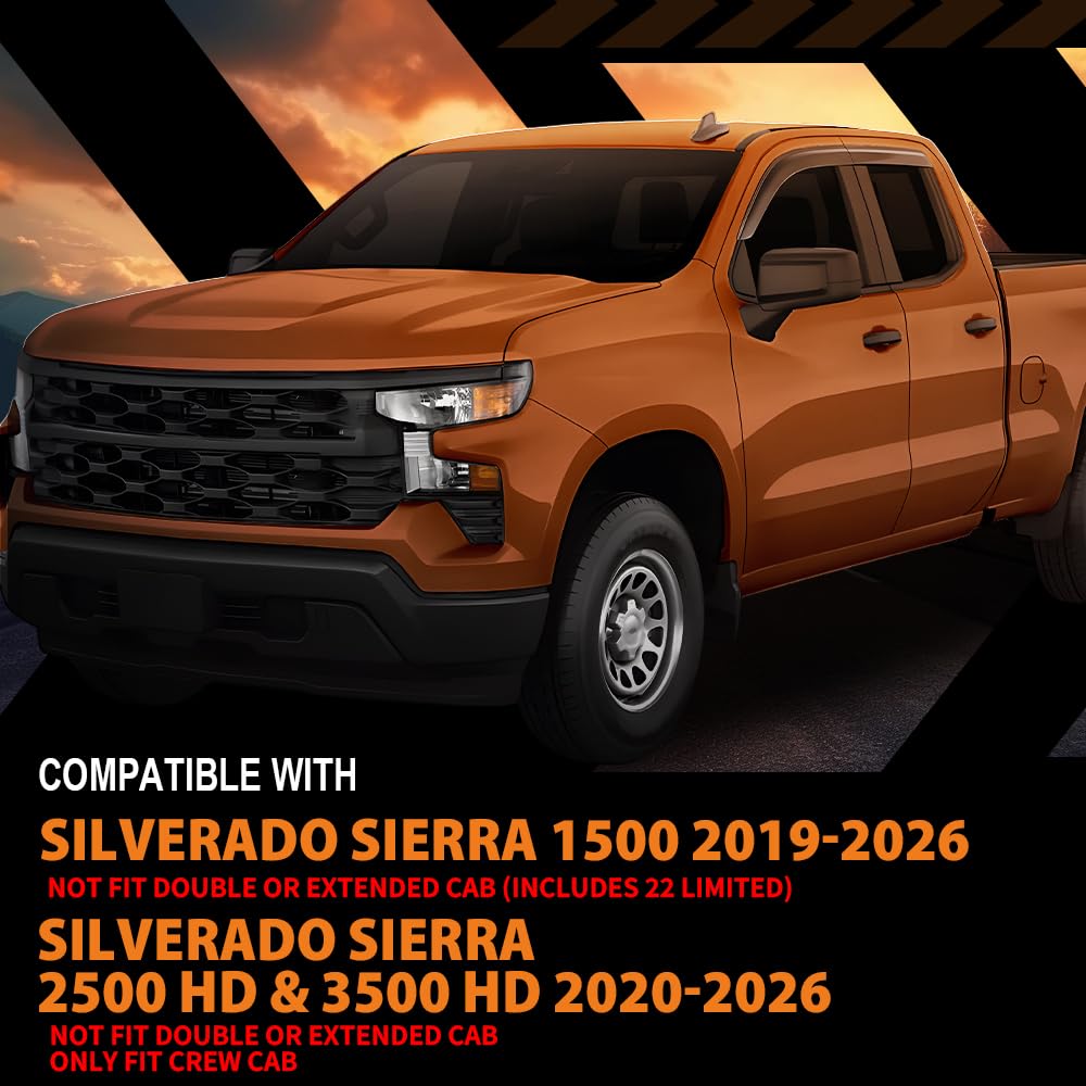 G-PLUS in-Channel Side Window Vent Visor Deflectors Rain Guards Compatible with Chevy Silverado GMC Sierra 1500 2019-2026 4 PCS Smoky