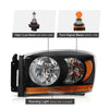 G-PLUS Headlights Assembly w/Bulbs Light Bar Left and Right Side Compatible with Dodge Ram 1500 2006-2008/Fit Dodge Ram 2500 3500 2006-2009 Clear Lens Black Housing Amber Reflector Faro