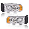 G-PLUS Headlights Bumper Headlamps Assembly Compatible with 2002-2005 Dodge Ram 1500 2500 3500, Clear Lens Chrome Housing Amber Reflector,faros delanteros
