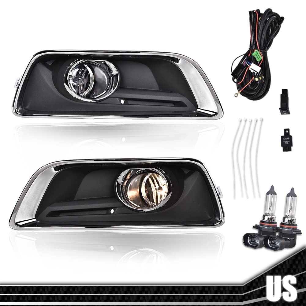 G-PLUS Bumper Fog Lights Pair Compatible With 2013-2015 Chevy Malibu Clear Front Bumper Fog Lights With Switch+Wiring One Pair Front Bumper Driving Fog Lamps GM2592301 GM2593301