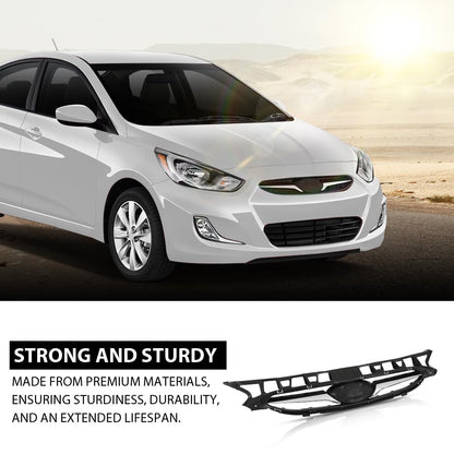 G-PLUS Front Bumper Upper Grille Grill Black Compatible with Hyundai Accent Sedan & Hatchback 2012-2014 Replacement for 863511R000, HY1200161