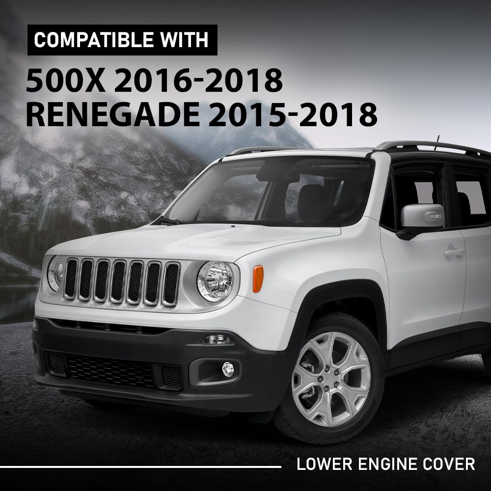 G-PLUS Lower Engine Splash Shield Under Guard Cover Compatible with Fiat 500X 2016-2018, Fit Jeep Renegade 2015-2018 CH1228133, 68420672AA, 68248089AA Black