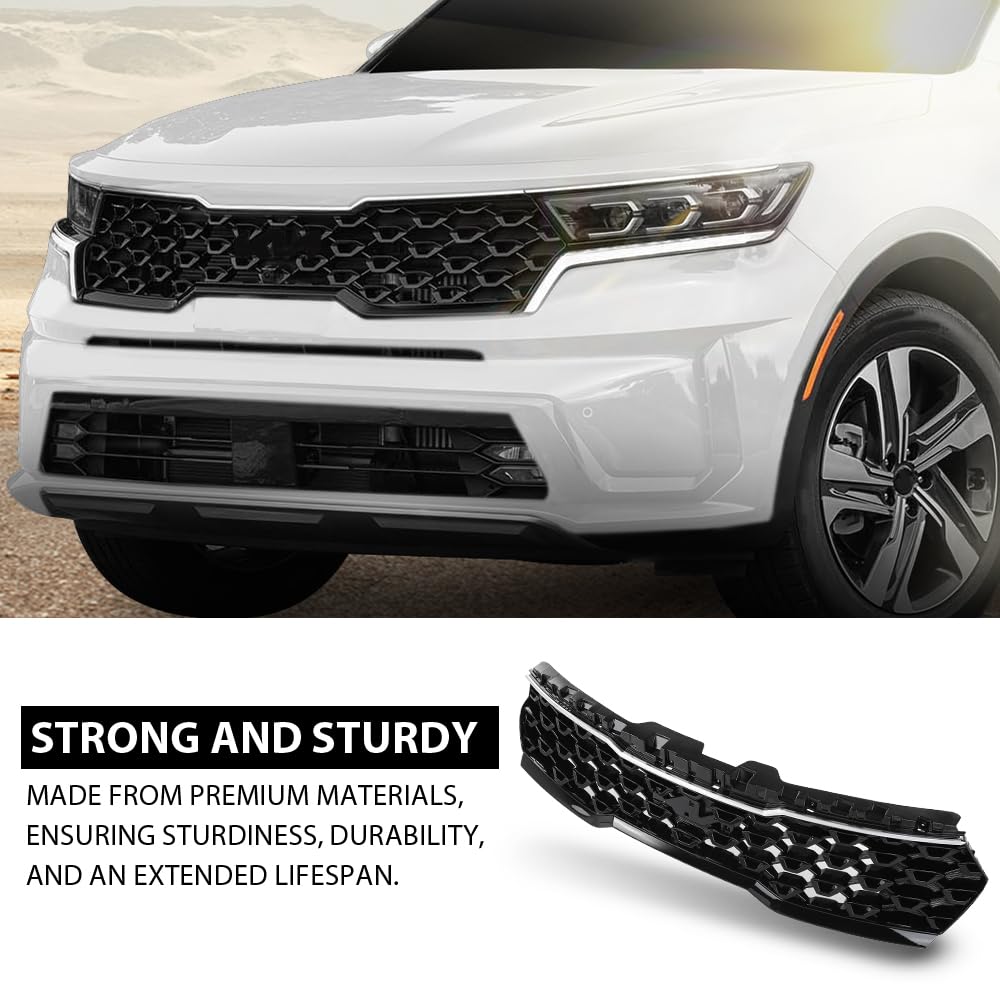 G-PLUS Bumper Radiator Grille Grill, Compatible with Kia Sorento 1.6L 2.5L 2022-2023 W/O Camera Hole, 86350P2500, 86350-P2500, 86350 P2500
