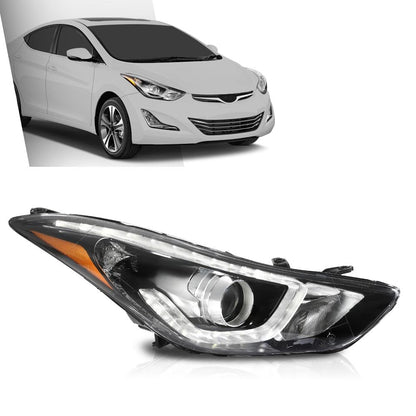 G-PLUS Headlight DRL LED Projector Right Passenger Compatible with Hyundai Elantra 2014-2016 Clear Lens Black Housing Amber Reflector Bumper Headlamps,faros delanteros