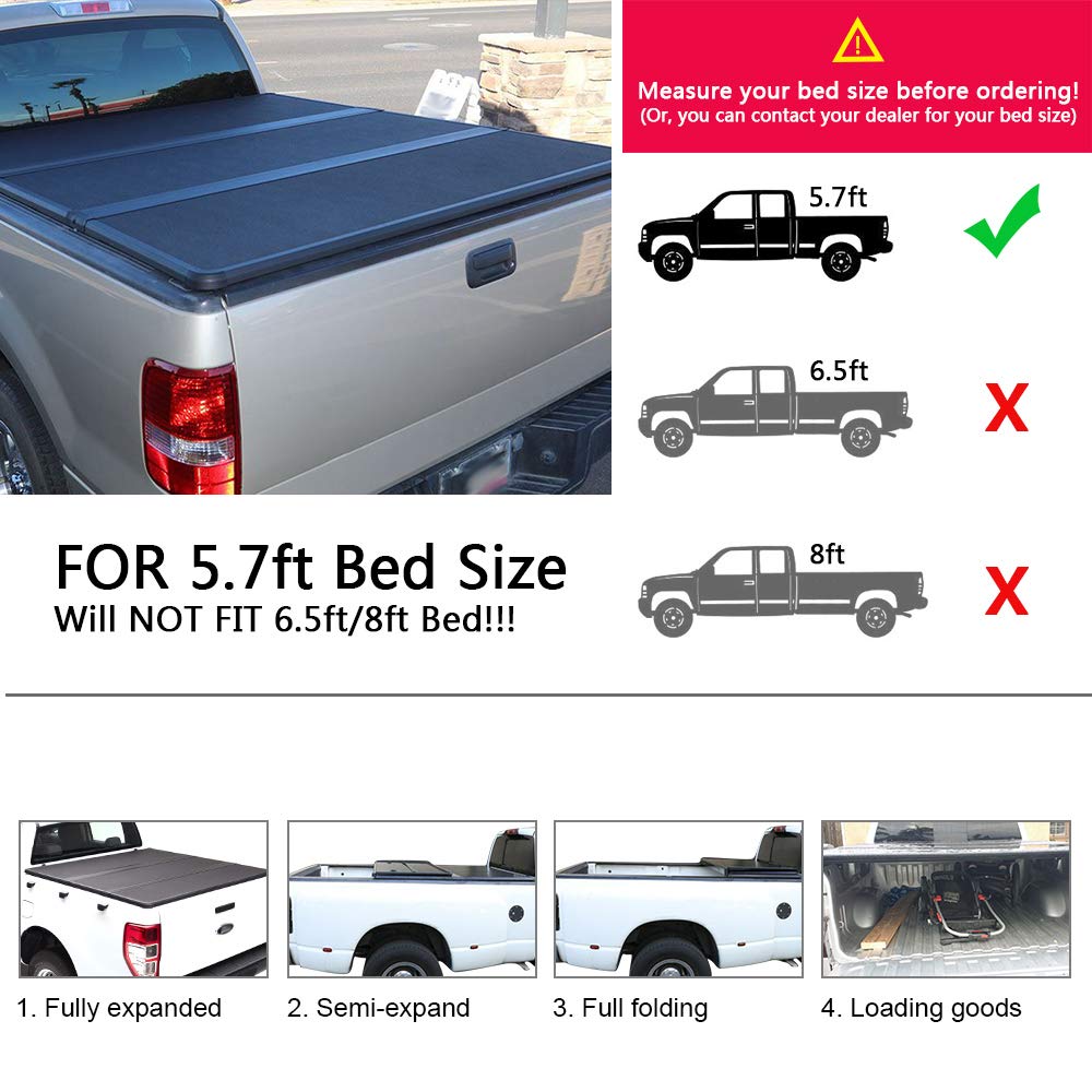 Black T3 Tri-Fold Hard Lock Solid Truck Bed Tonneau Cover Replacement for Dodge Ram 1500 2500 3500 Crew Cab 2009-2018 (19-21 Classic)| 5.7' Extra Short Bed | 2010 2011 2012 2013 2014 2015 2016 2017