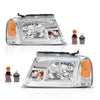 G-PLUS Headlights Assembly, Compatible with 2005 2006 2007 Ford F250 F350 Super Duty Bumper Headlamps, Clear Lens Chrome Housing Amber Reflector