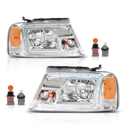 G-PLUS Headlights Assembly, Compatible with 2005 2006 2007 Ford F250 F350 Super Duty Bumper Headlamps, Clear Lens Chrome Housing Amber Reflector