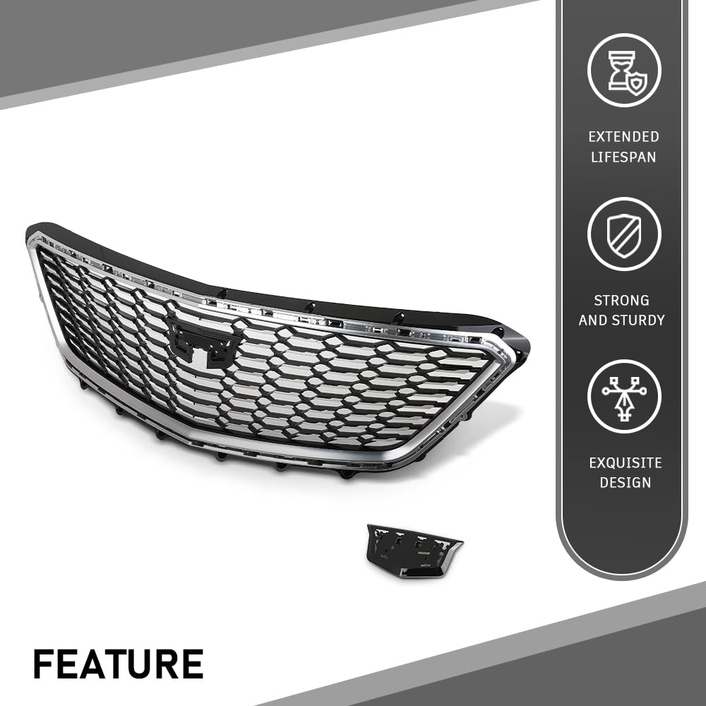 G-PLUS Bumper Grille Grill W/O Camera Front Upper Compatible with Cadillac XT4 2021-2023 84536239, 84658410, 84504262 Chrome Black