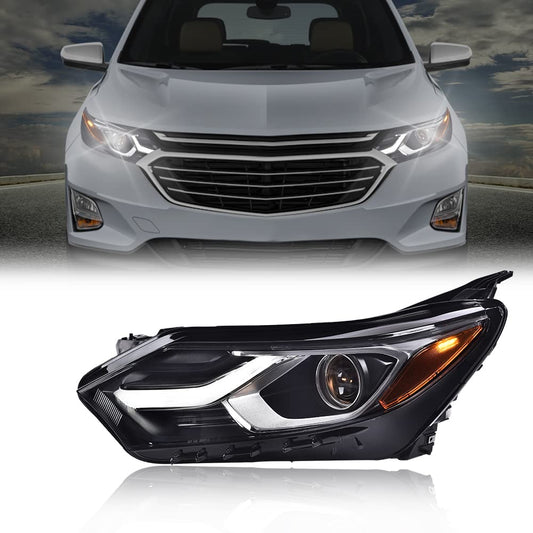 G-PLUS LED Headlight Assembly Compatible with Chevy Equinox 2018 2019 2020 w/Factory HID/Xenon Driver Left Headlamp Clear Lens Black Housing Amber Reflector Bumper Headlamps,faros delanteros