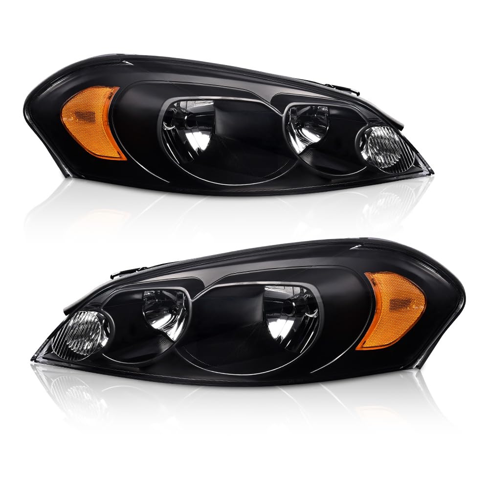 G-PLUS Headlights Assembly Fit Chevy Monte Carlo 2006 2007/Chevy Impala 2006-2013/Chevy Impala Limited 2014 2015 2016 Headlamps W/o Bulbs Clear Lens Black Housing Amber Reflector,faros delanteros